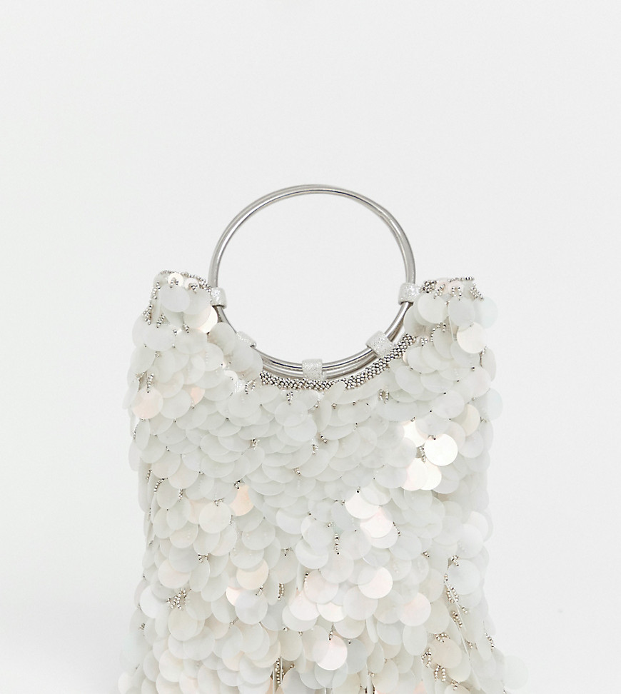 Accessorize embellished mermaid sequin clutch bag with ring handle detail