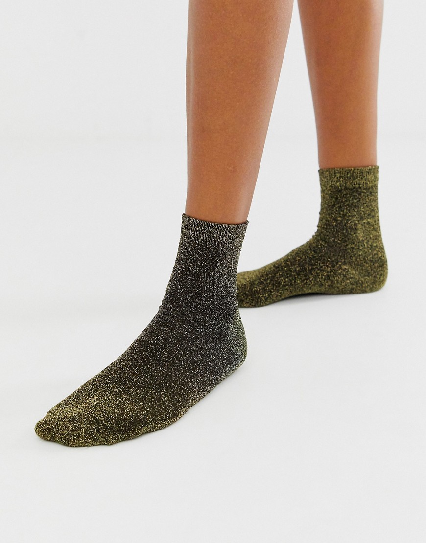 ASOS DESIGN ankle socks in black with gold glitter