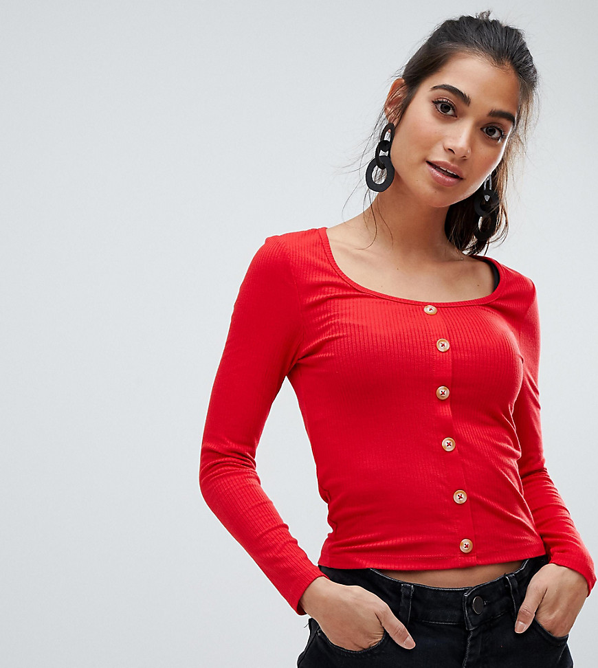 New Look Petite Button through top in red
