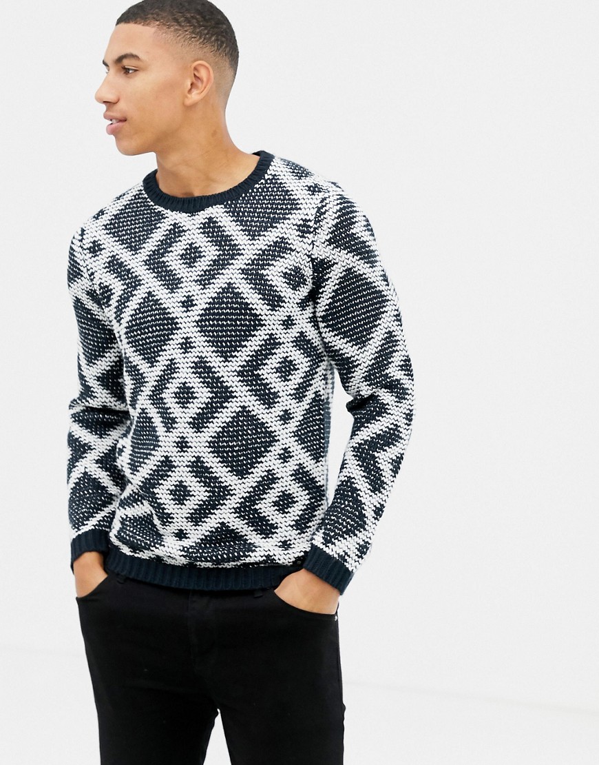 Tom Tailor knitted jumper with geometric jacquard in navy