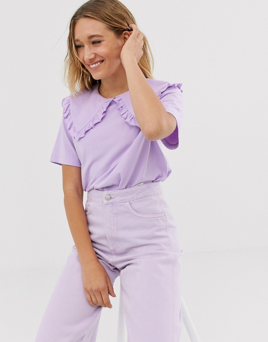 Monki short sleeve t-shirt with oversized collar in lilac