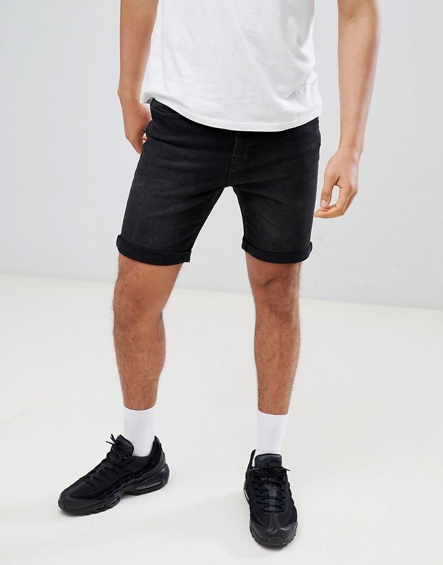 YOURTURN Denim Shorts In Black - Black