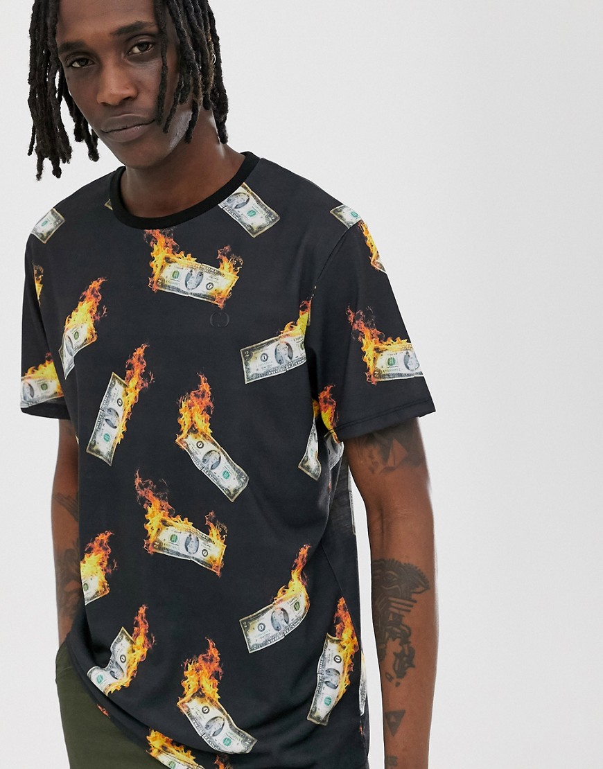 Criminal Damage oversized t-shirt in flame money print