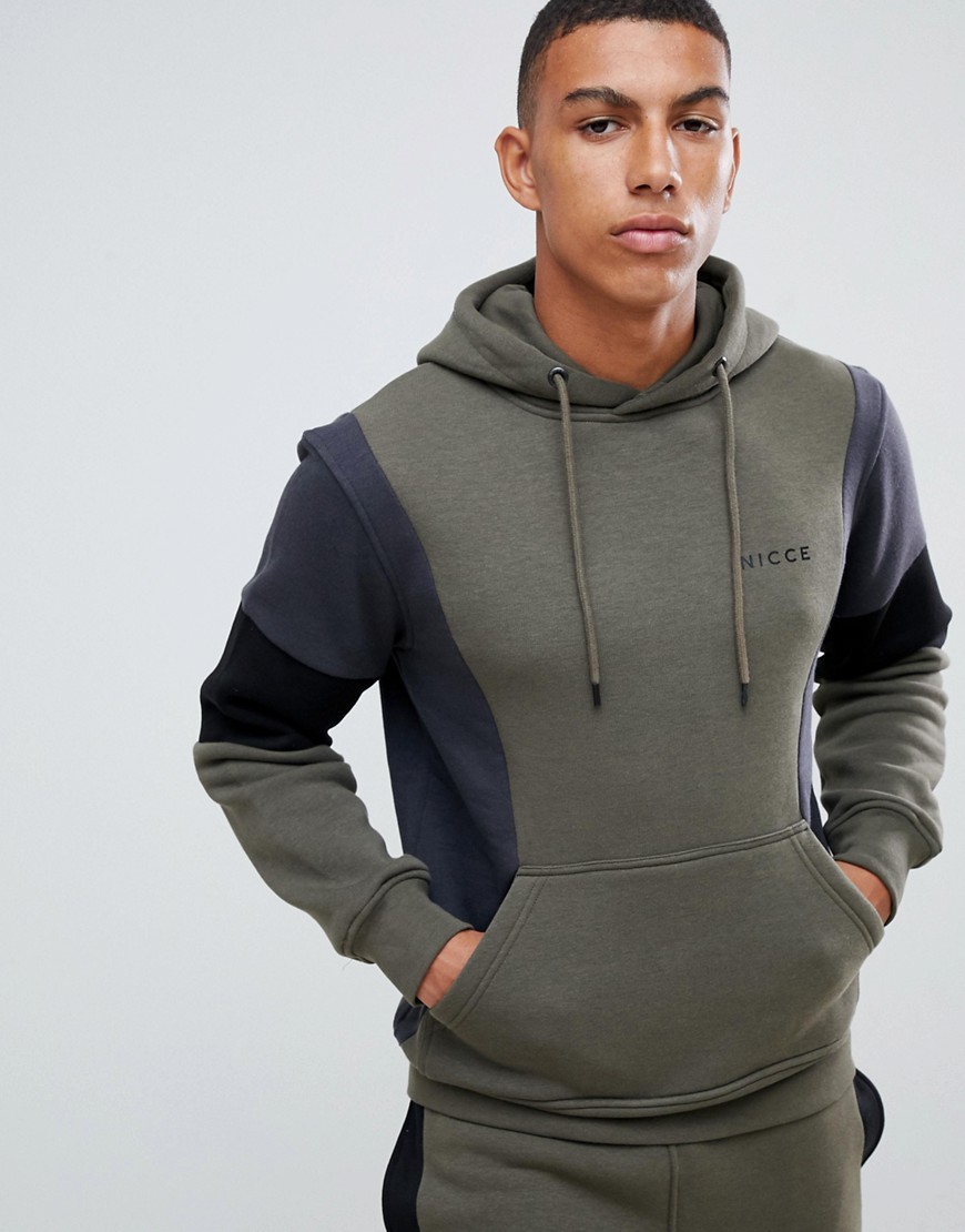 Nicce hoodie in khaki with contrasting panels