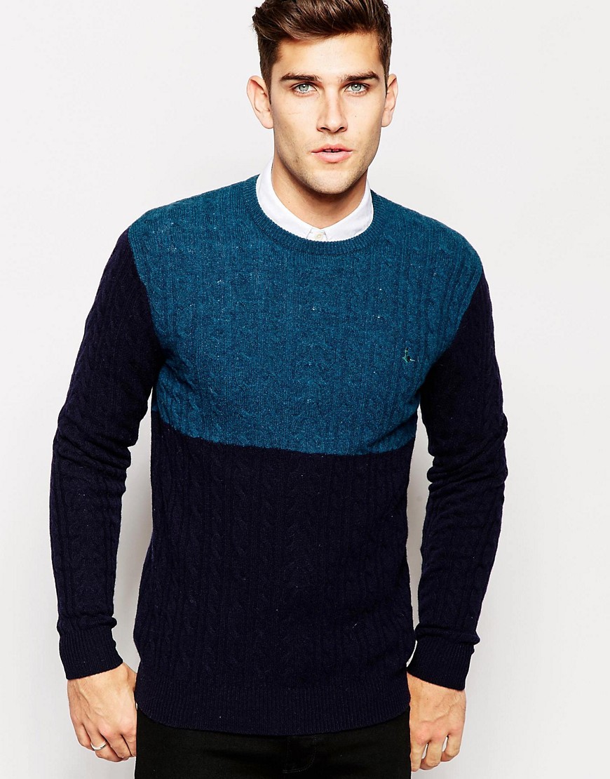 Jack Wills | Jack Wills Jumper in Cable Knit Navy Block at ASOS