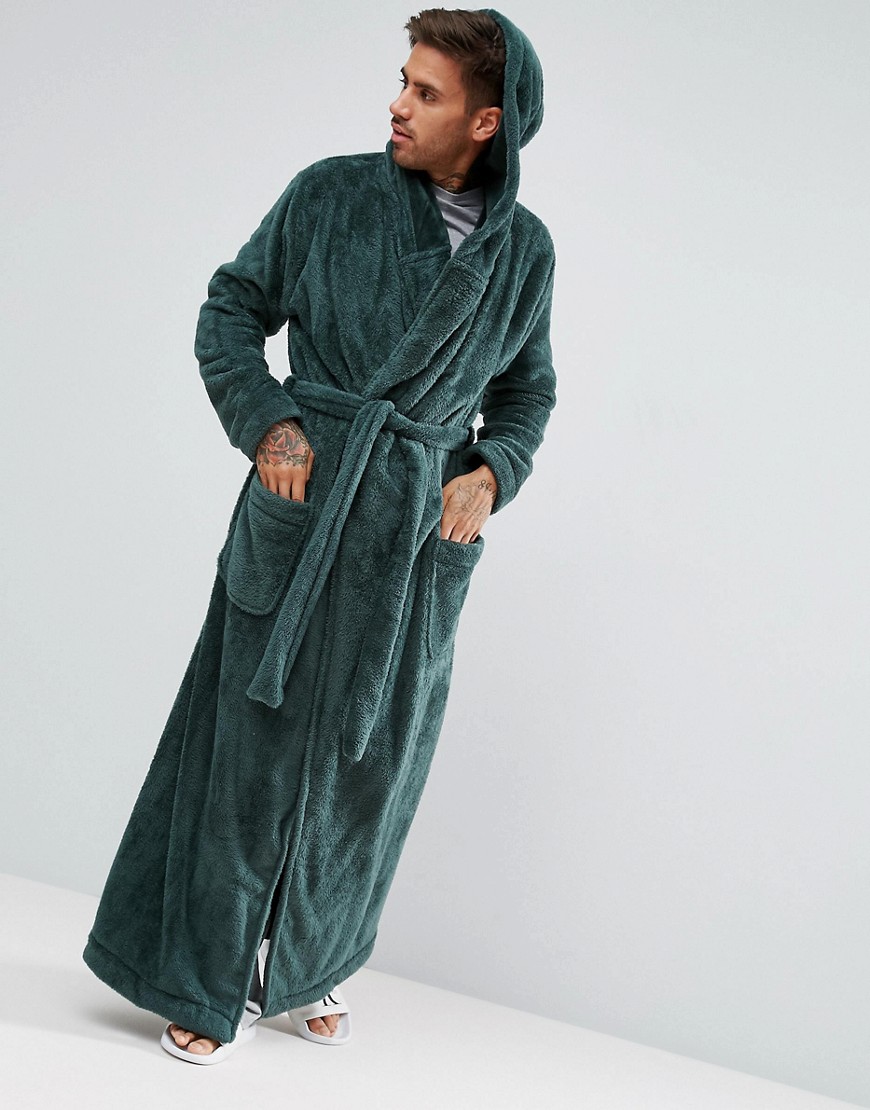 Длинный флисовый халат с капюшоном ASOS - Зеленый 