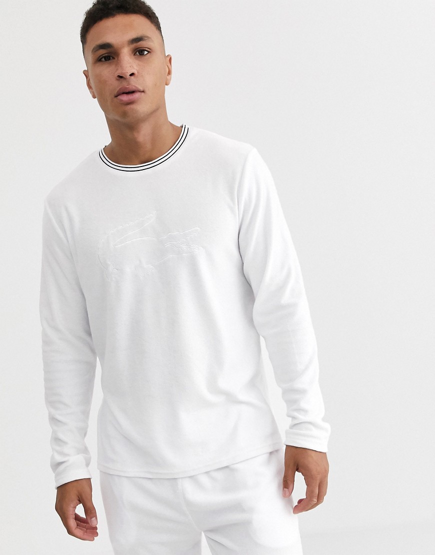 Lacoste Shower Terry logo crew neck sweat in white