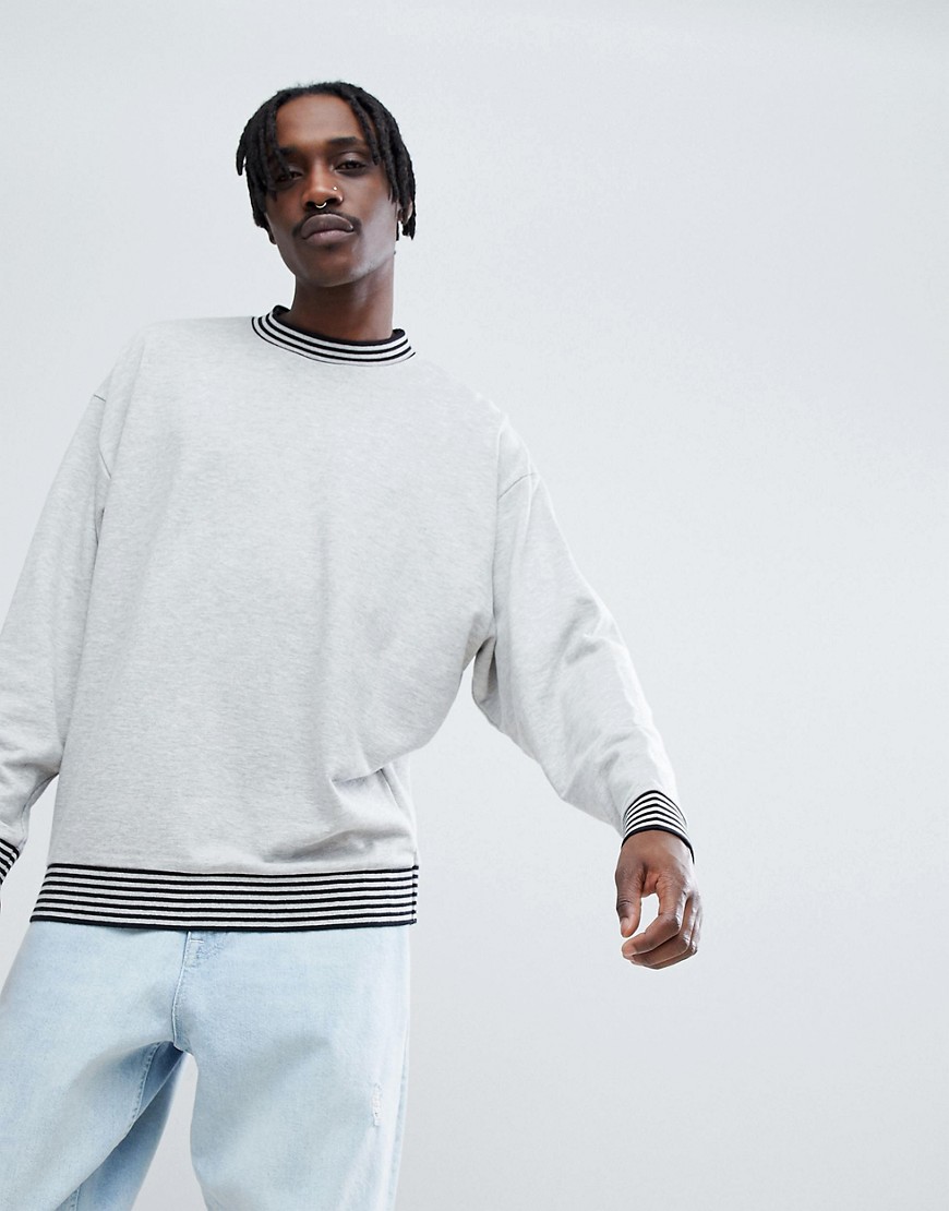 Asos Design Organic Oversized Sweatshirt With Tipping In Gray Marl-grey