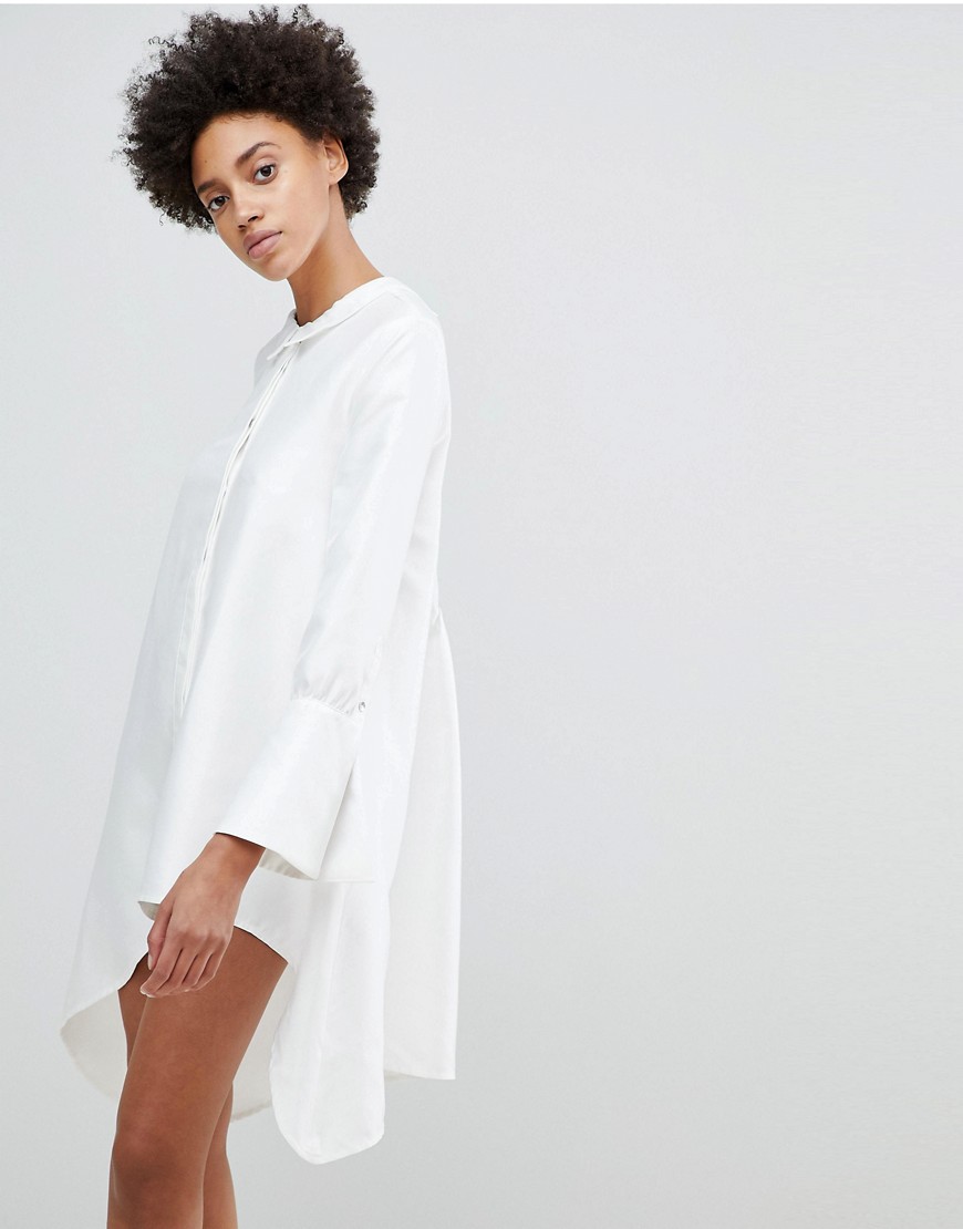 N12H Early On Asymettric Shirt Dress - White
