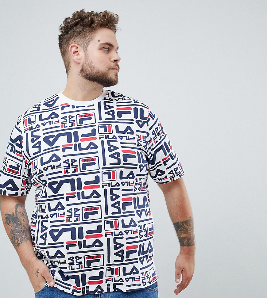 Fila Black Line Charlie T-Shirt With All Over Logo Print In White