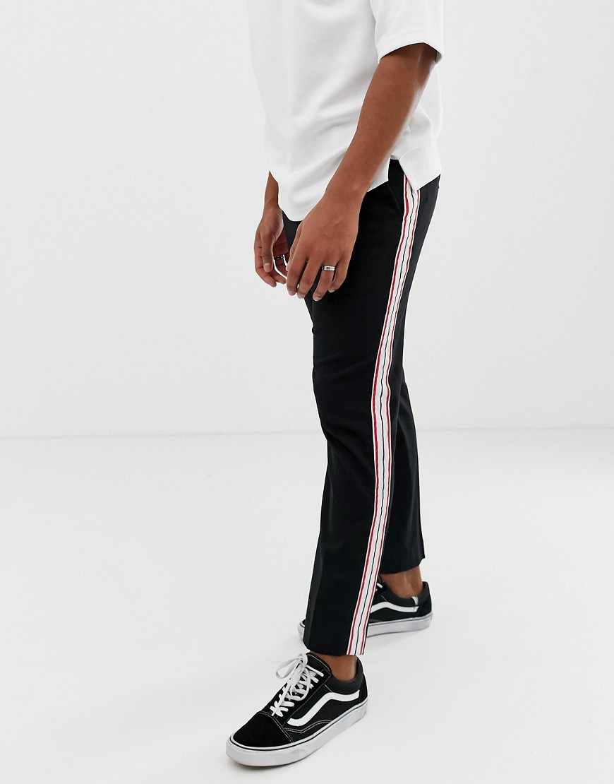 Weekday Lund tailored trousers in black with side stripe