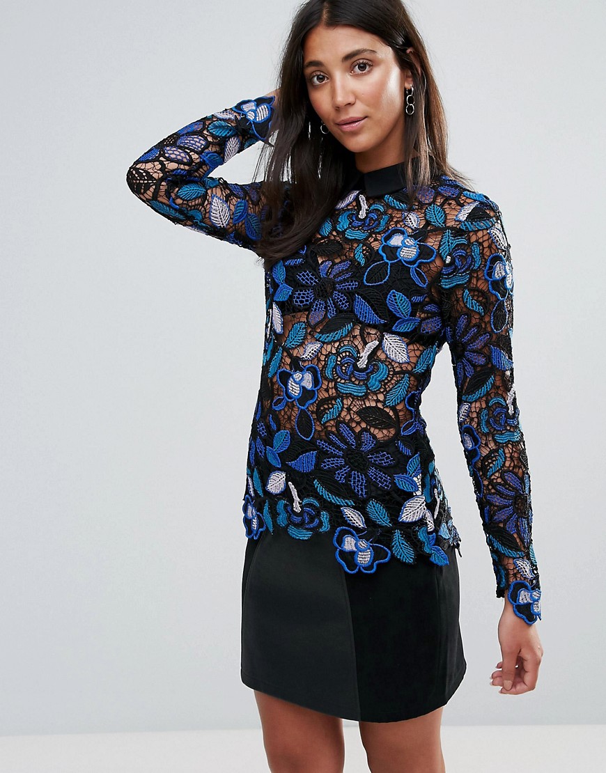 Amy Lynn Occasion Embroidered Long Sleeve Top - Blue