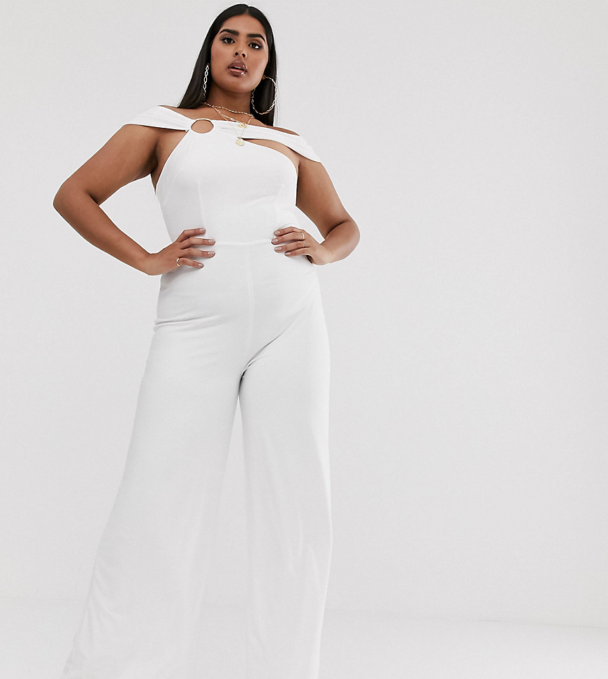 Club L London Plus jumpsuit with hardware back detail in white