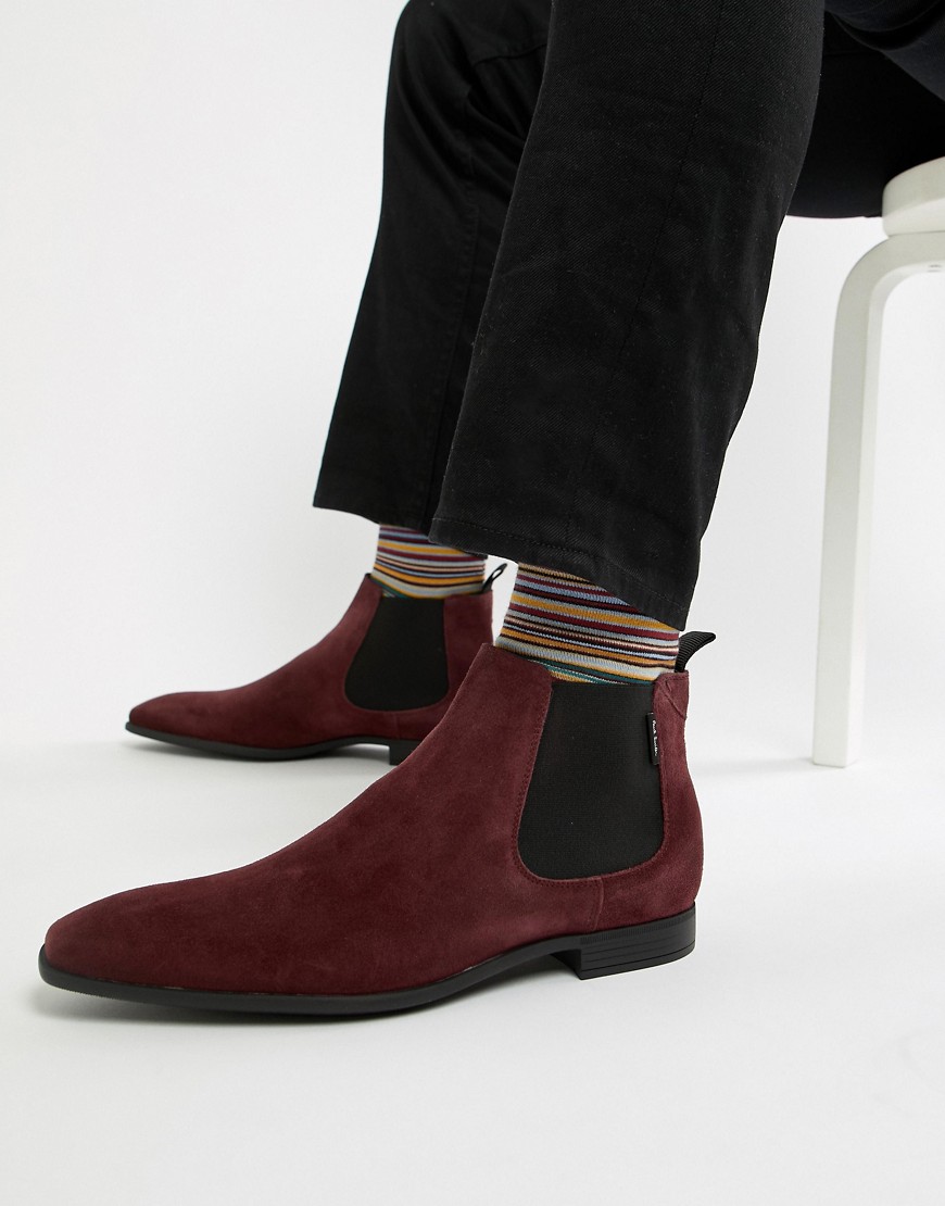 PS Paul Smith Falconer suede low chelsea boot in burgundy