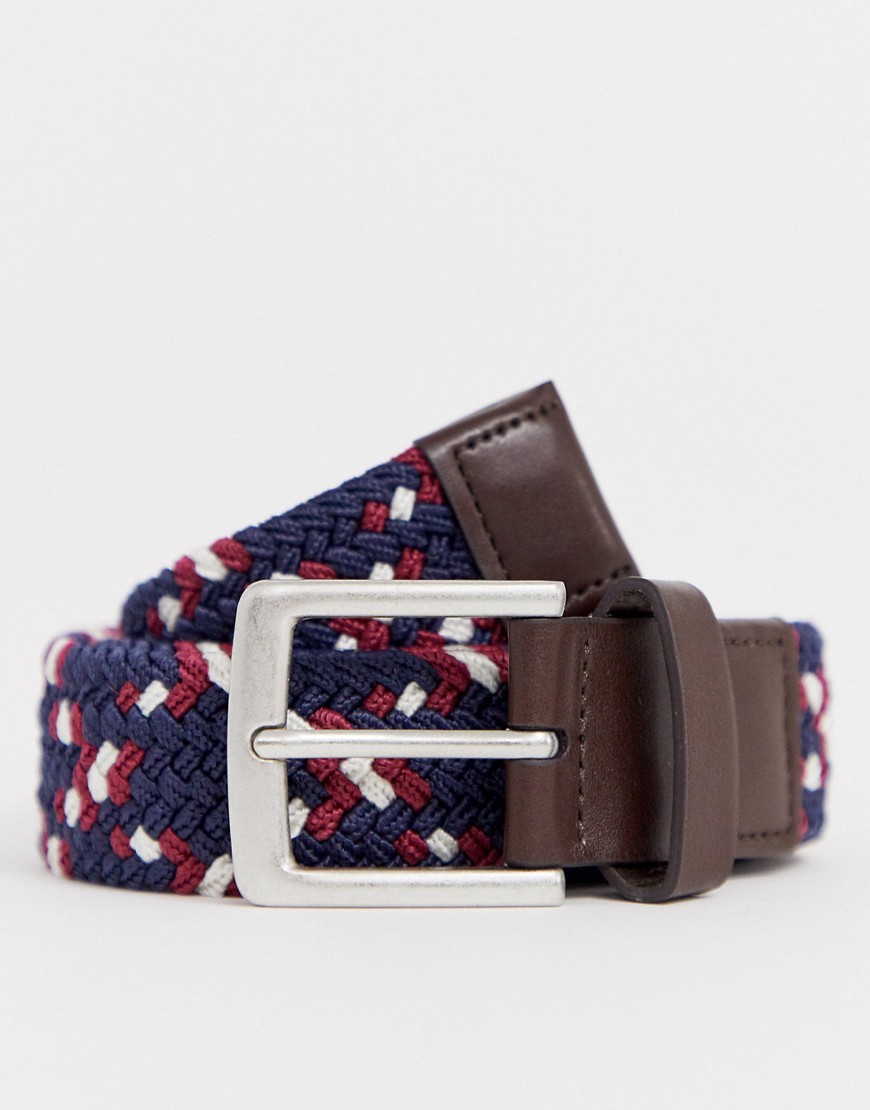 Burton Menswear woven belt in navy & red