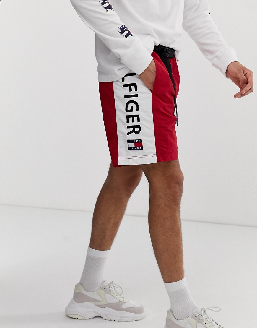 Tommy Jeans Summer Heritage Capsule shorts in red with side logo panel