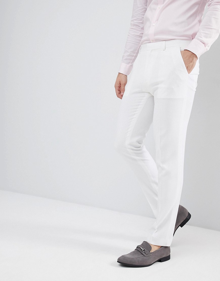 Asos Design Wedding Skinny Suit Trousers In Off White Cross Hatch
