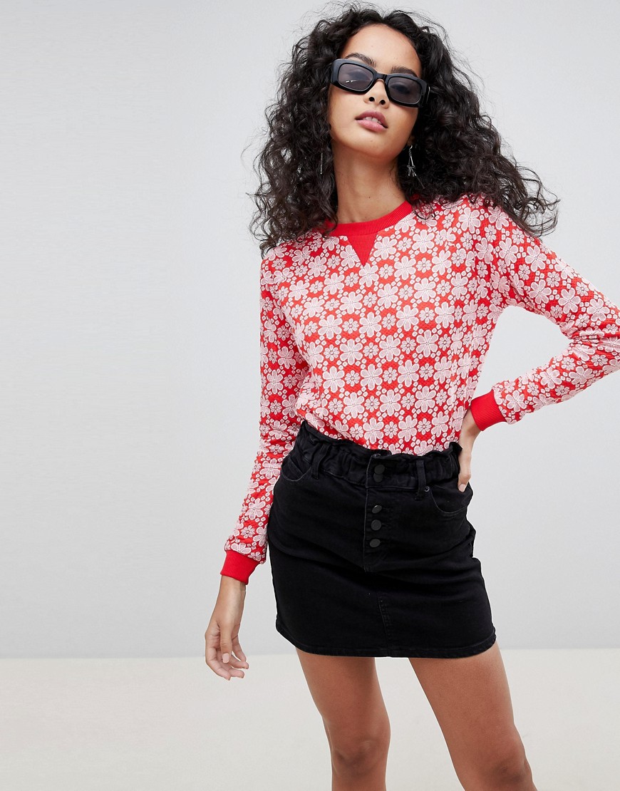 QED London Floral Print Jumper - Bright red