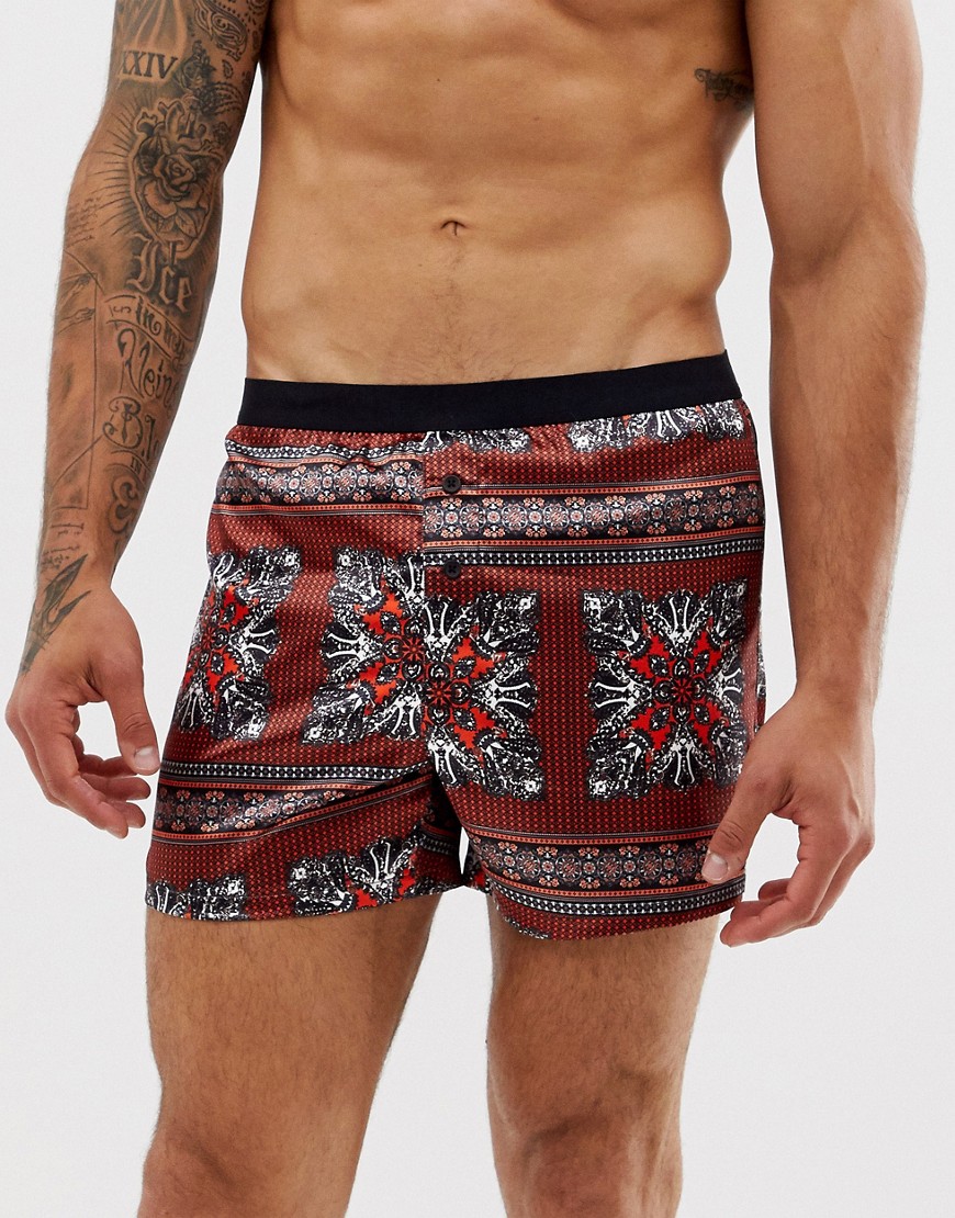 ASOS DESIGN boxers with satin feel in paisley print