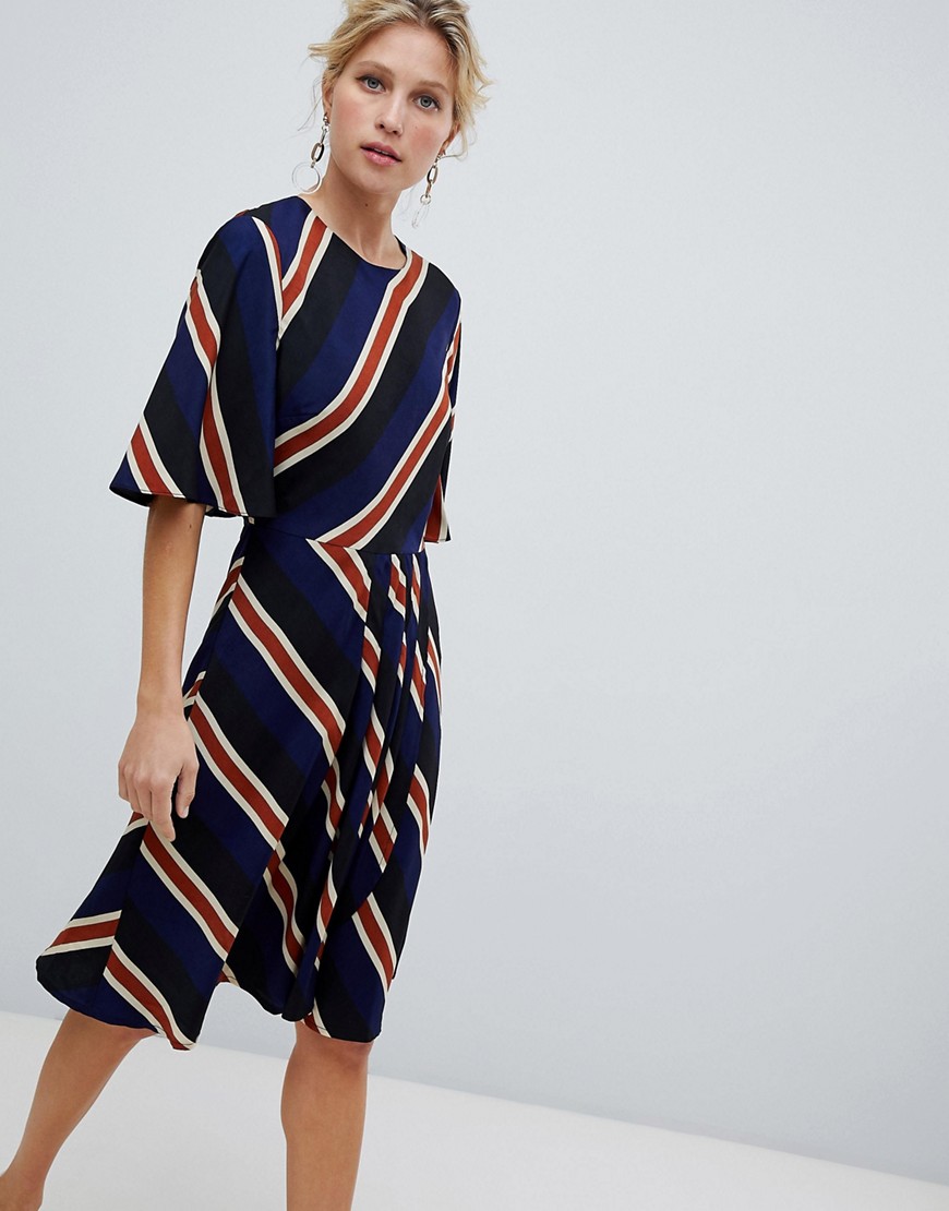 Y.A.S Stripe Midi Dress With Pleat Detail