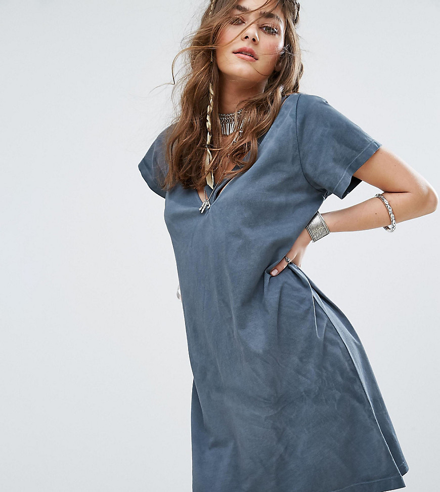 Sacred Hawk T-Shirt Dress With V Neck Double Strap - Grey