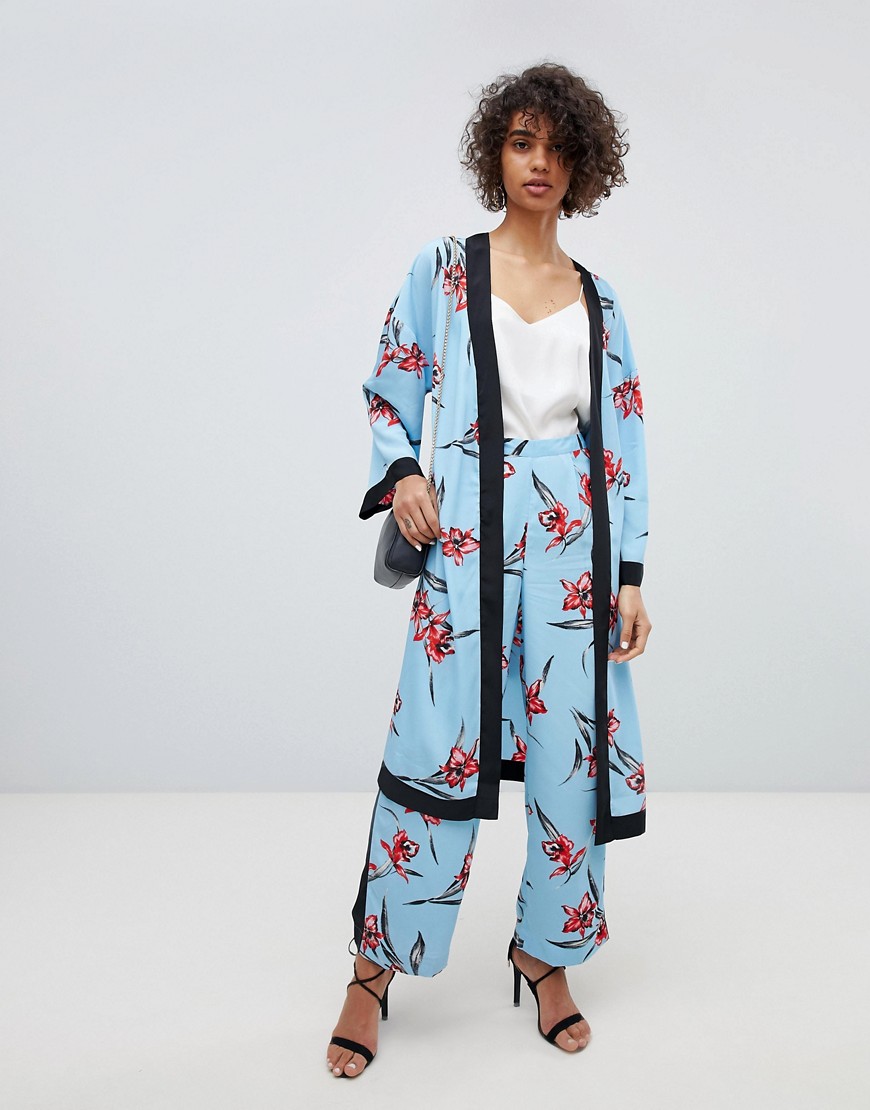 Neon Rose Wide Leg Trousers In Floral Co-Ord