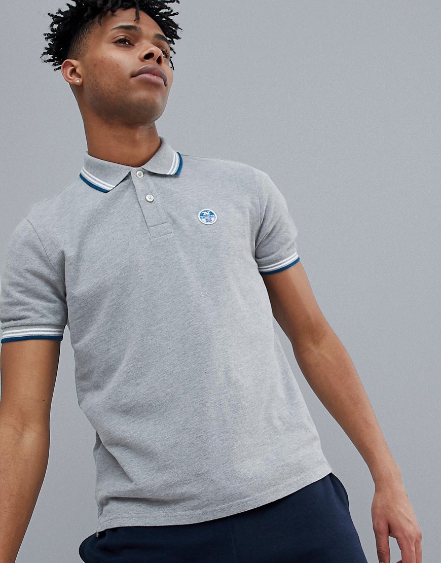 North Sails Slim Fit Polo Shirt With Tipping & Logo Collar In Grey