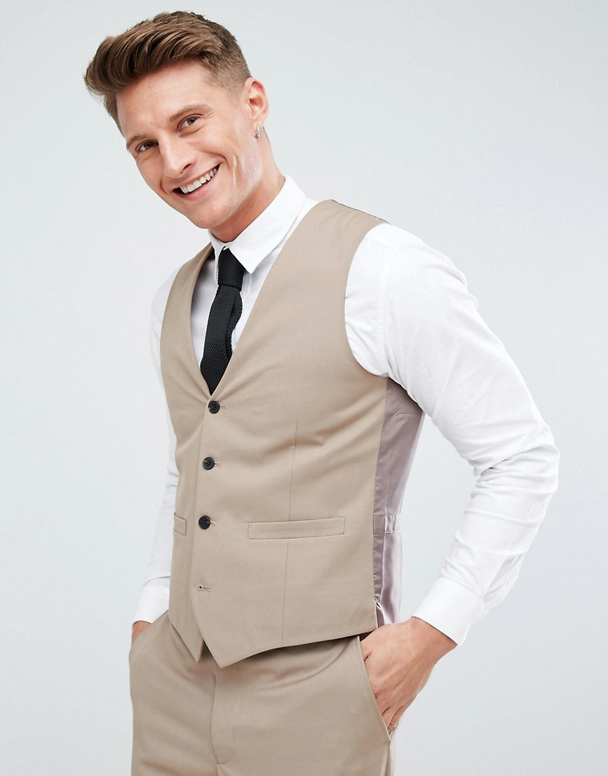 French Connection Skinny Wedding Waistcoat In Camel - Camel