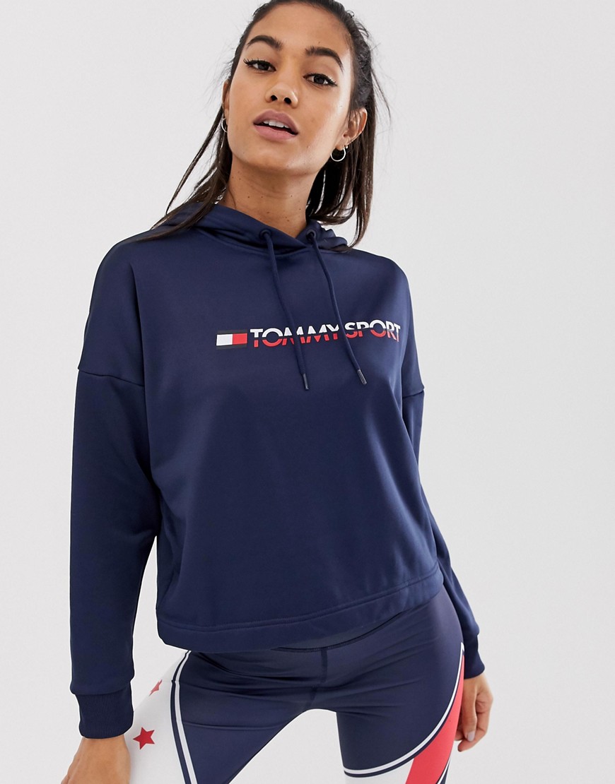Tommy Hilfiger Sport cropped logo hoody in navy