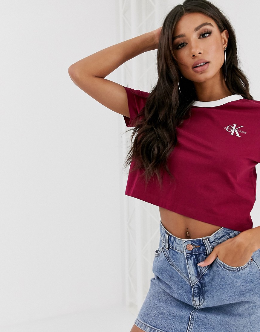 Calvin Klein Jeans cropped t shirt with monogram embroidered logo
