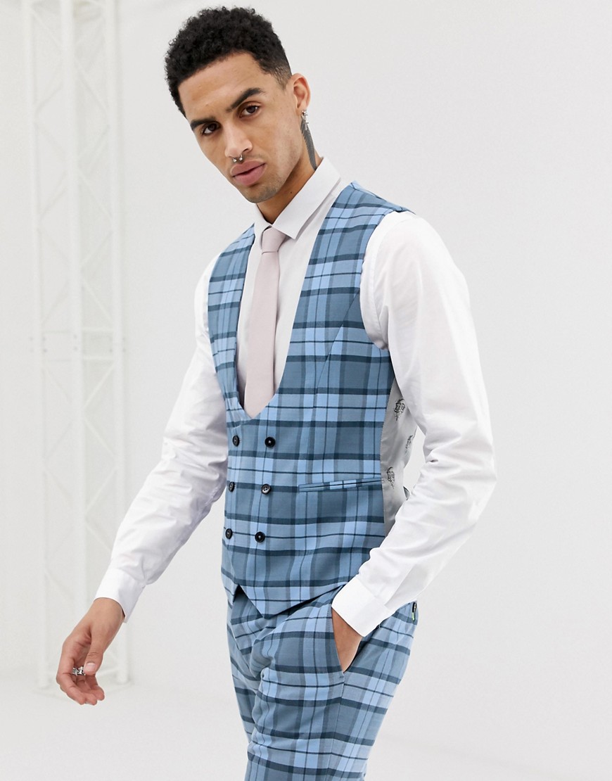 Twisted Tailor Ginger super skinny waistcoat in blue check