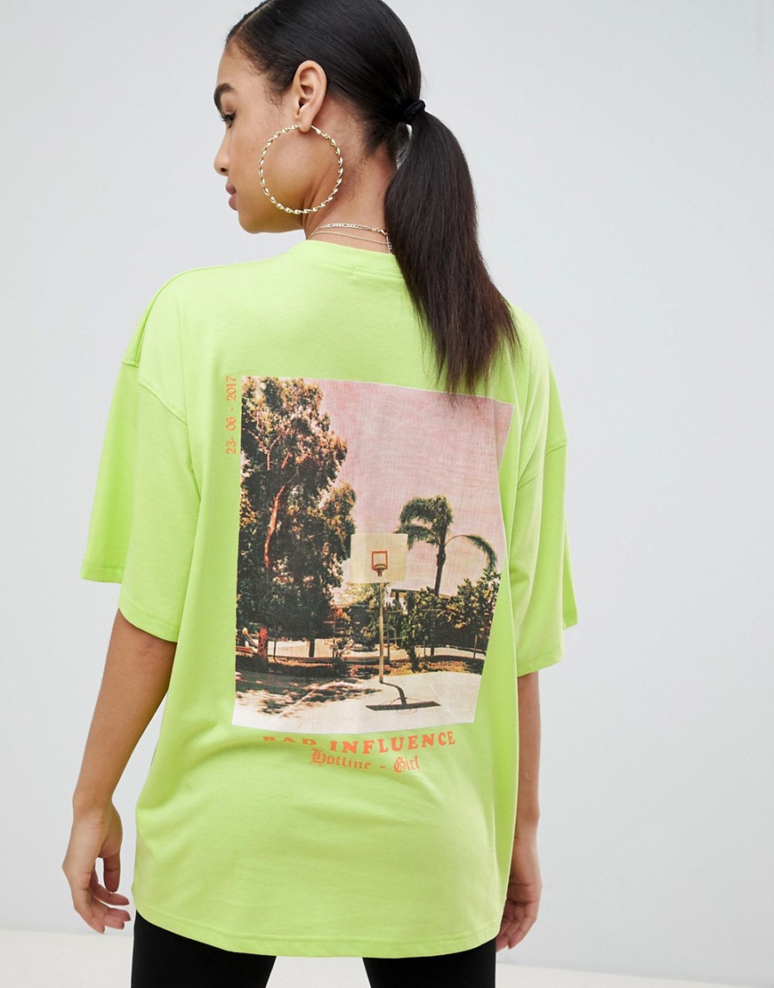 Missguided oversized t-shirt with graphic print in neon green