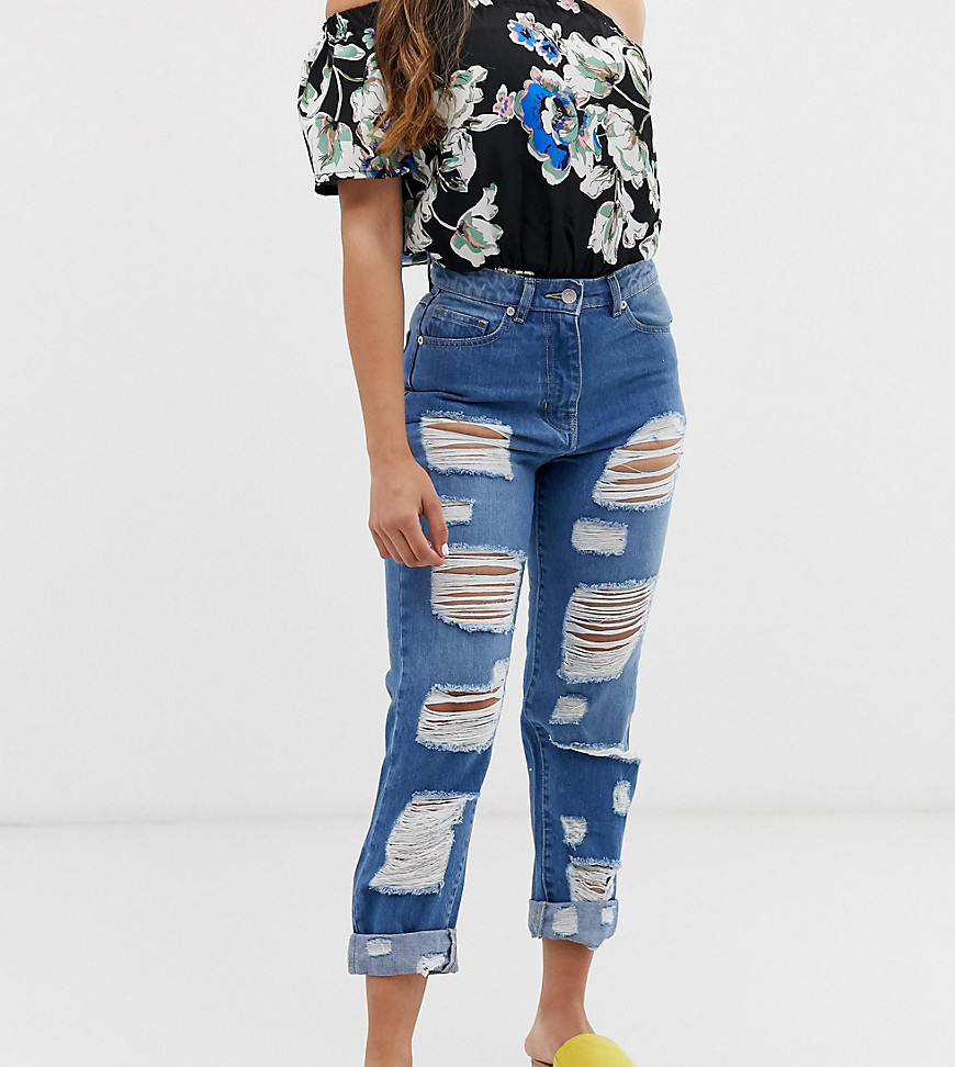 Parisian Petite high waisted jeans with extreme distressing detail
