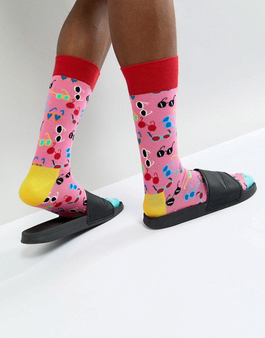 Розовые носки с принтом Happy Socks - Розовый 