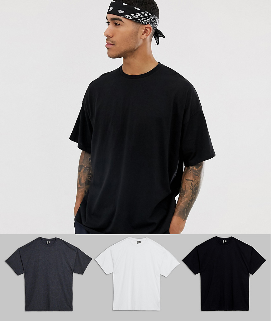 ASOS DESIGN 3 pack oversized t-shirt with crew neck save