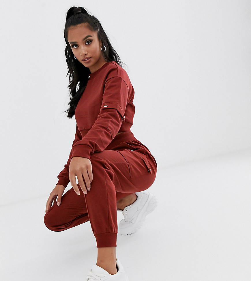 ASOS DESIGN Petite tracksuit cropped sweat / jogger with utility details