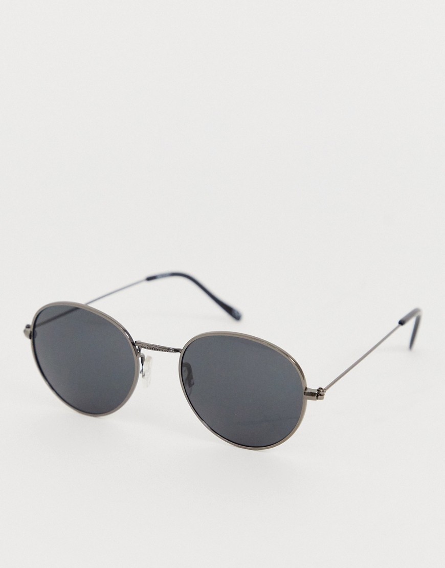 Asos Design Metal Round Sunglasses In Gunmetal - Gray