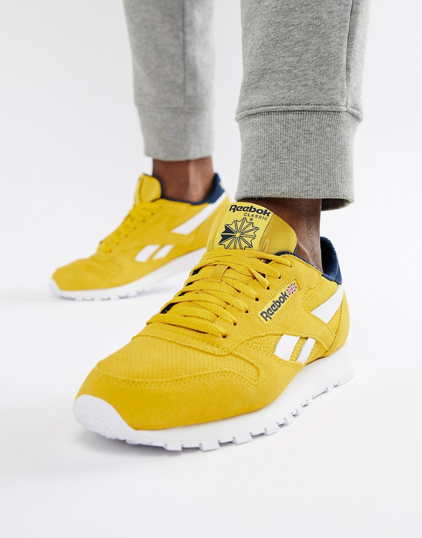 Reebok Classic lEATHER Trainers IN Yellow sUEDE
