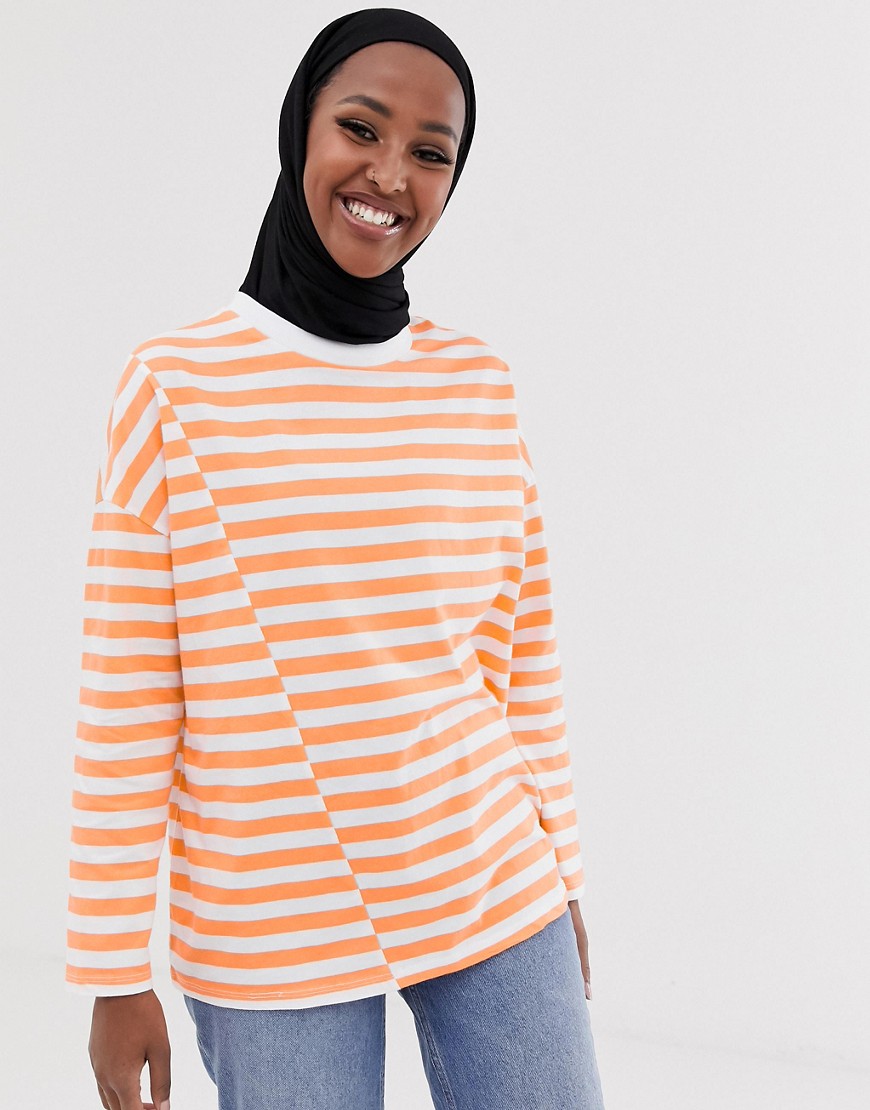 ASOS DESIGN oversized t-shirt in spliced stripe with long sleeves