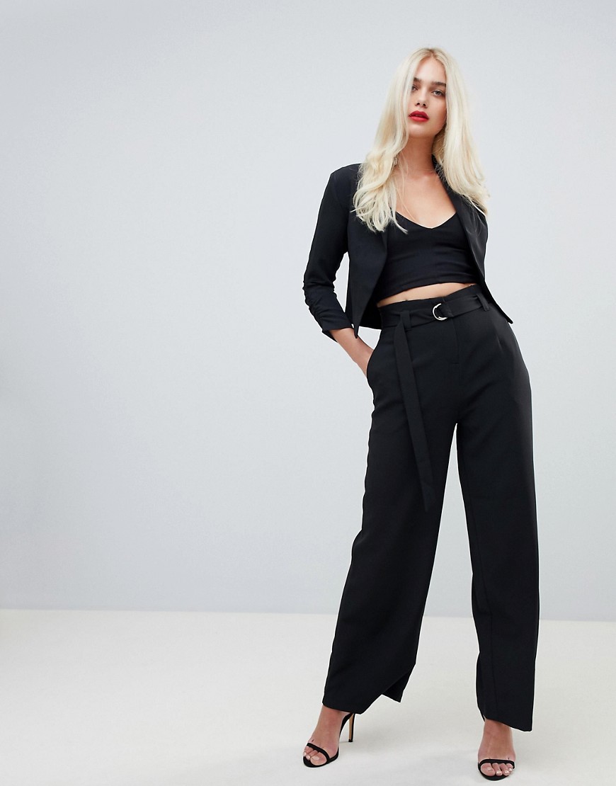 Outrageous Fortune wide leg paper bag waist trouser in black