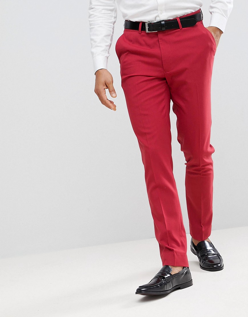 Asos Design Skinny Smart Trousers In Strawberry Red