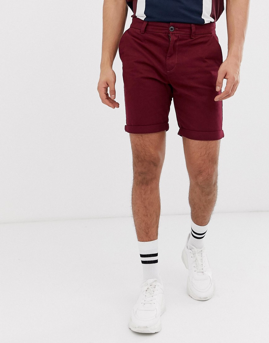 New Look slim fit chino shorts in burgundy