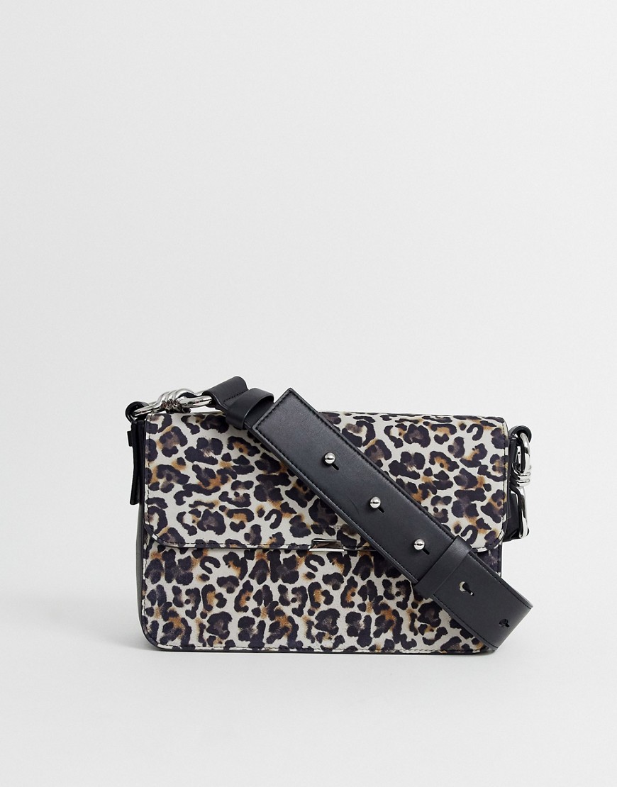 AllSaints real leather leopard cross body bag