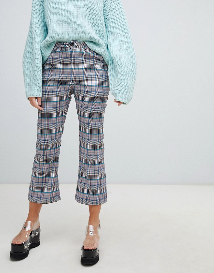 Lazy Oaf check kick flare trousers with bow pocket detail