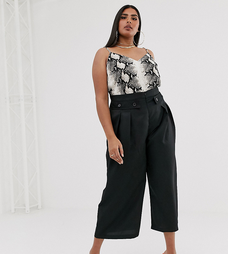 PrettyLittleThing Plus tailored culottes with pleat front in black