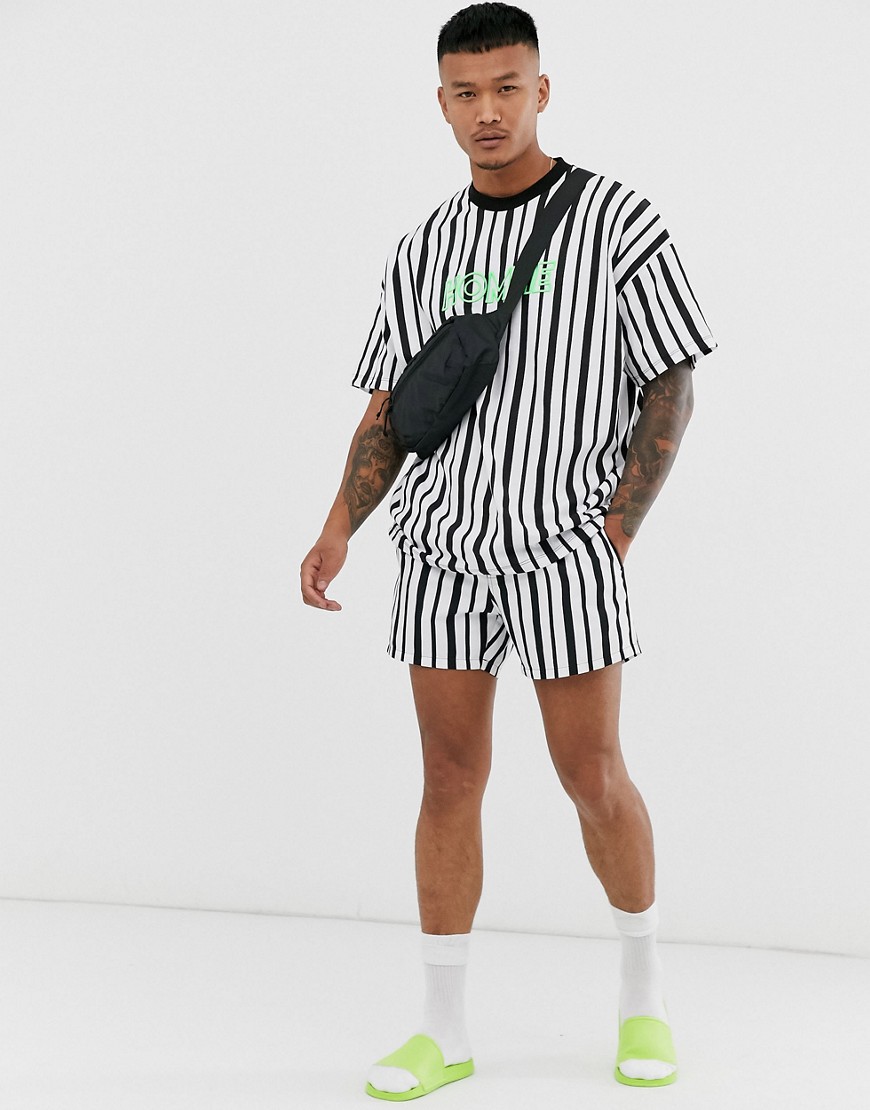 ASOS DESIGN co-ord swim shorts in black & white stripe in short length