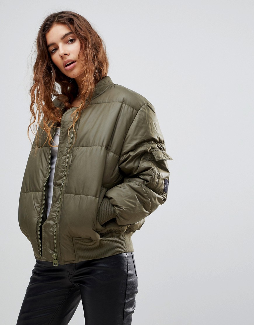 Cheap Monday Risky Quilted Bomber - Mud green