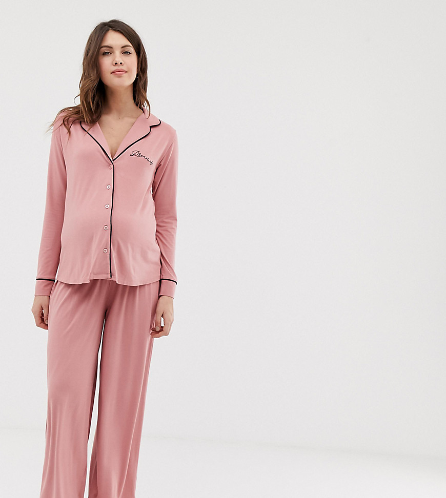 ASOS DESIGN Maternity traditional pyjama trouser set with piping
