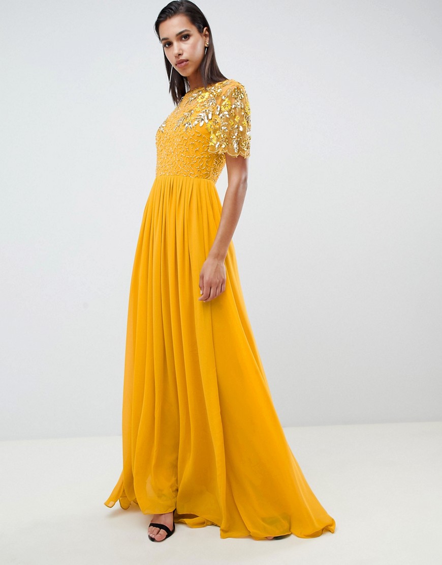 Virgos Lounge rahaya contrast embellished maxi dress in mustard