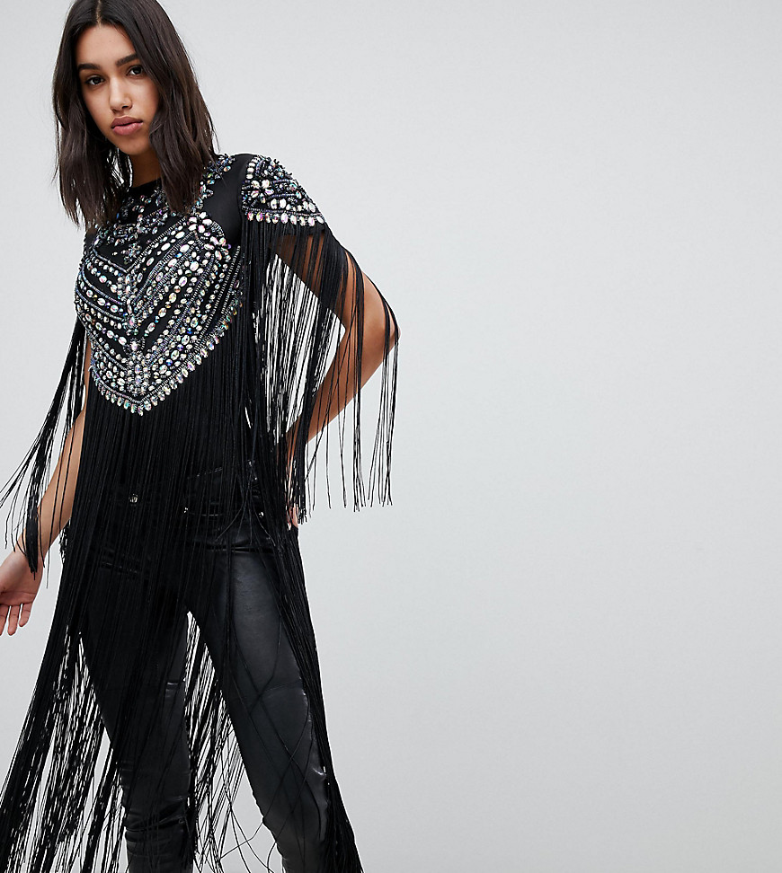A Star Is Born Going Out Embellished Bodysuit With Fringe Detail - Multi